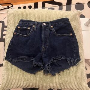 Levi's Dark Blue Distressed Jean Shorts